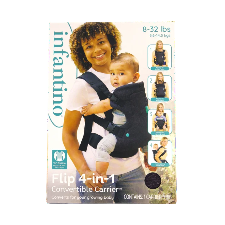 Infantino Flip 4-in-1 Convertible Baby Carrier, 4-Position, for Newborns and Toddlers 8-32lb, Black