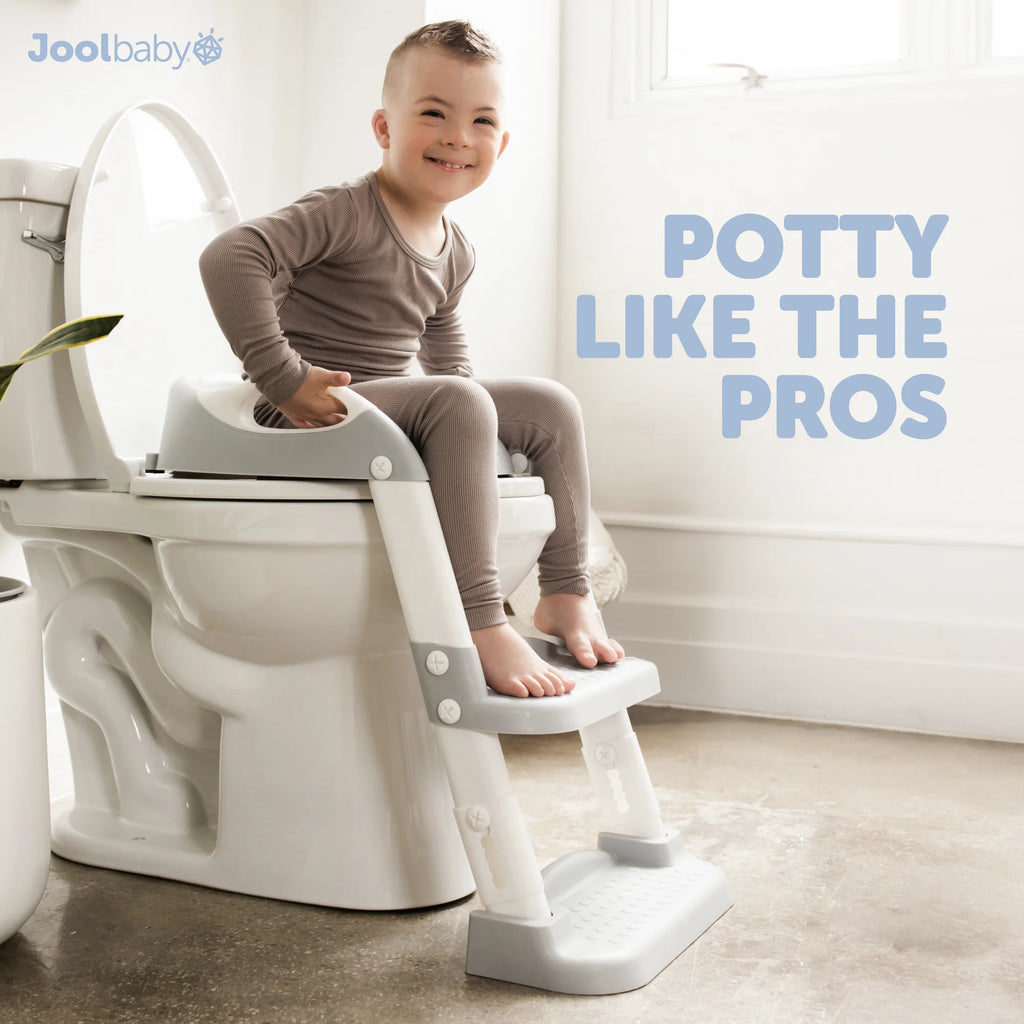 Jool Baby Potty Training Seat with 2 Step Ladder for Toddlers – Soft Cushioned Seat & Splash Guard, Adjustable Height (Gray)