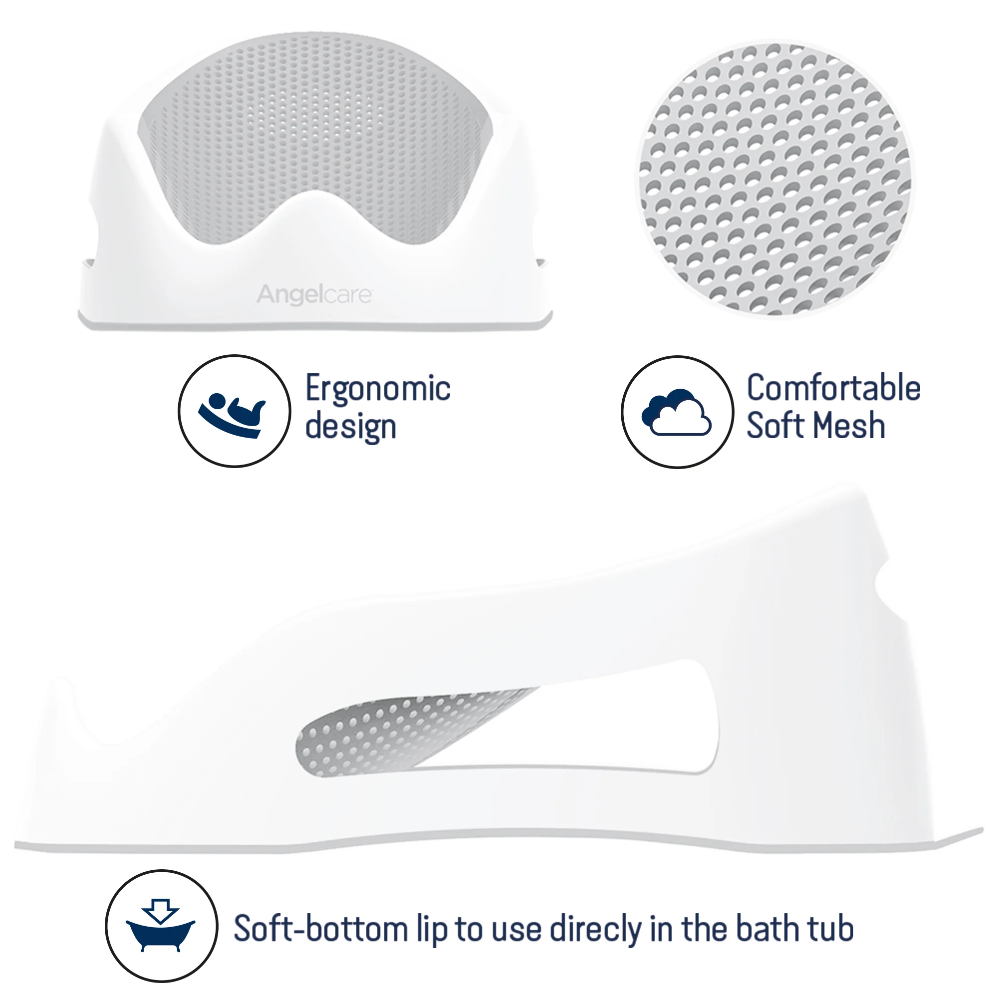 Angelcare Baby Bathtub Support Seat, Ideal for Babies Less than 6 Months Old, Unisex, Gray