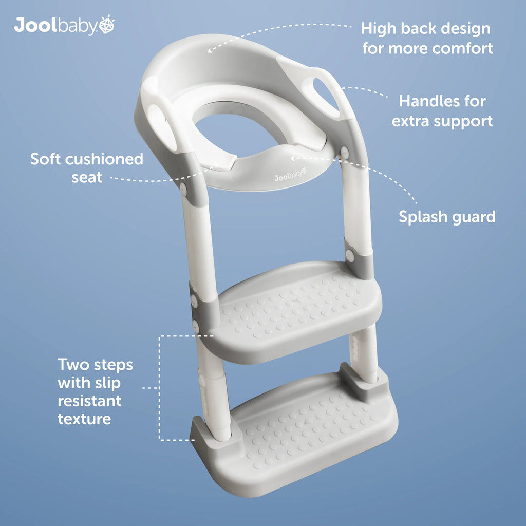 Jool Baby Potty Training Seat with 2 Step Ladder for Toddlers – Soft Cushioned Seat & Splash Guard, Adjustable Height (Gray)