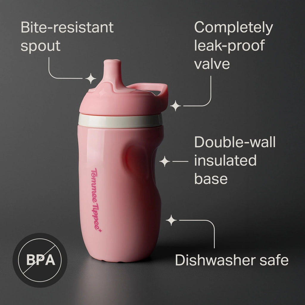Tommee Tippee Insulated Sporty Bottle, 9oz, 12 Months Plus, No Spill Toddler Water Bottle, Pink & Blue