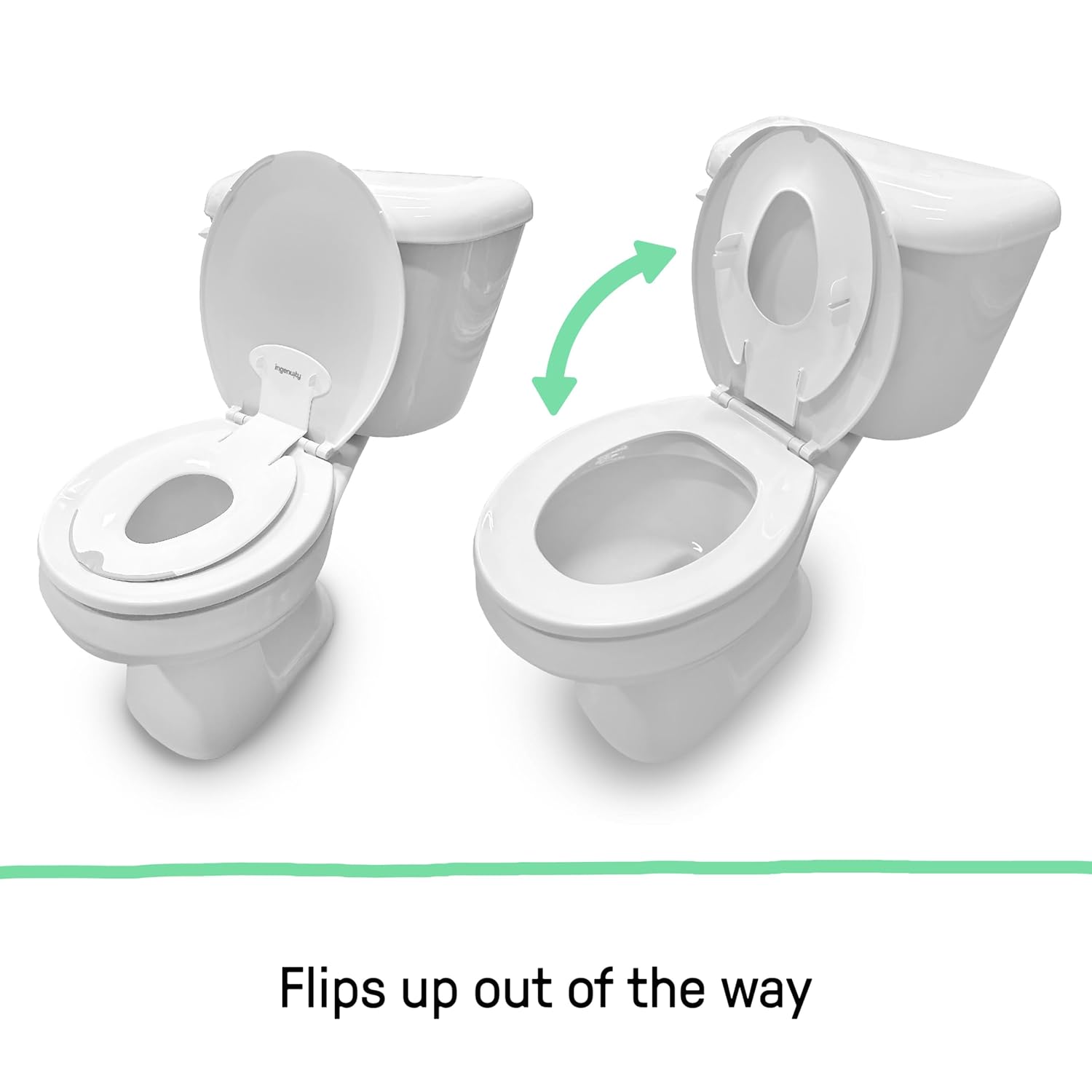 Ingenuity Flip & Sit Potty Seat (White) – Easy to Set Up & Remove Potty Training Seat That Attaches to Adult Toilet Seat