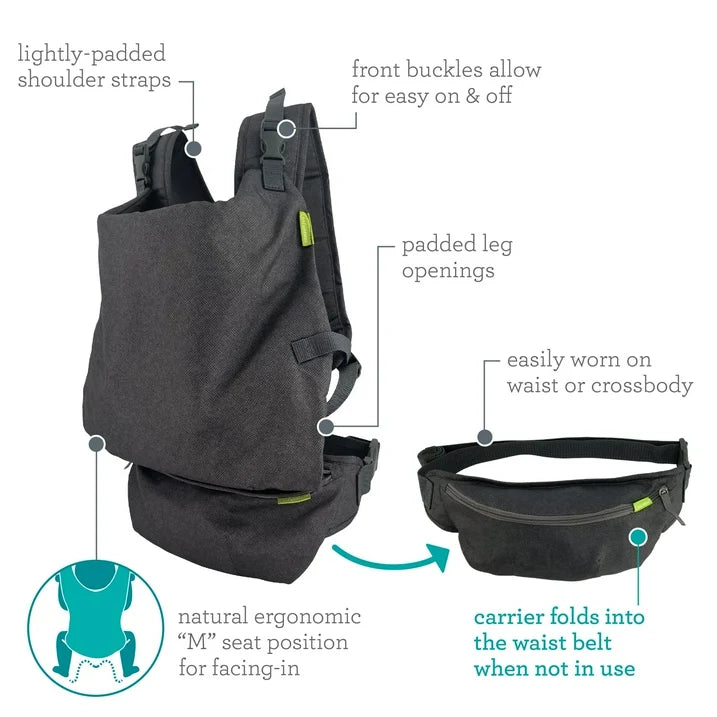 Infantino Fold & Go 2-in-1 Lightweight Carrier - Perfect for Quick Outings with Babies and Toddlers 12-40lbs, Gray