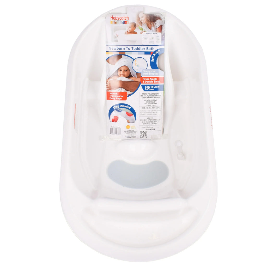 Hopscotch Lane Newborn to Toddler White 3-in-1 Rigid Baby Bathtub with Sling, Ages 0+ Months, Unisex