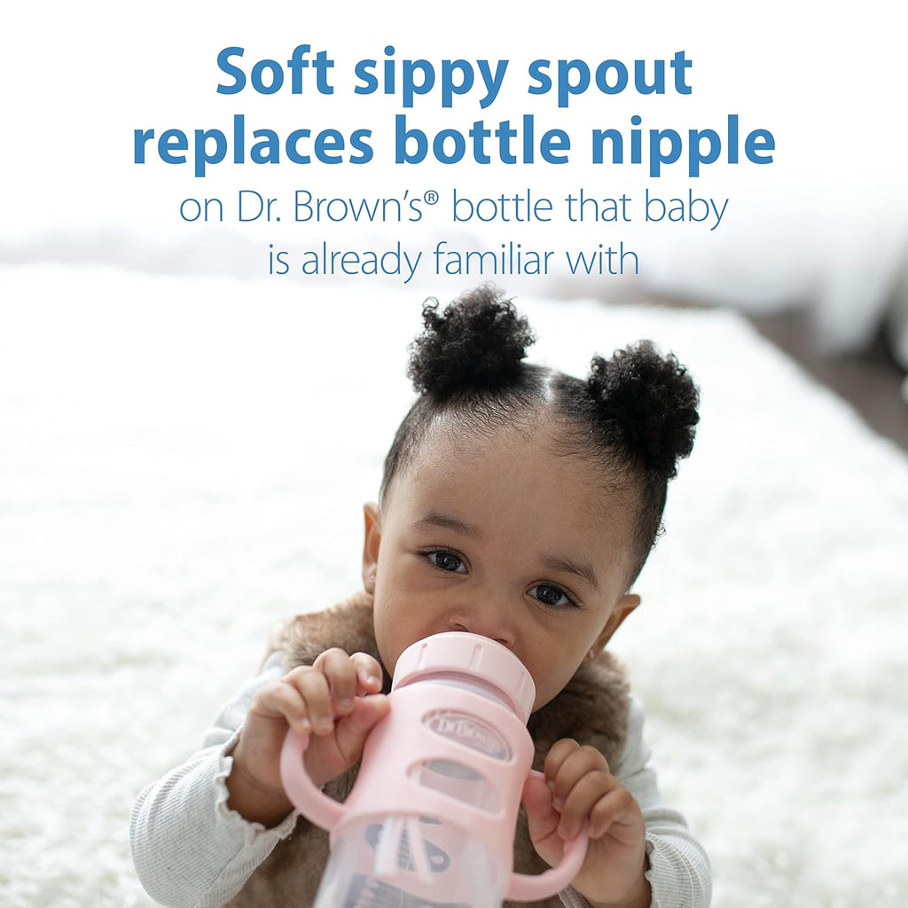 Dr. Brown's Milestones Wide-Neck Sippy Spout Bottle with 100% Silicone Handles, Easy-Grip Handles with Soft Sippy Spout, 9oz/270mL, Light-Pink, 1-Pack, 6m+