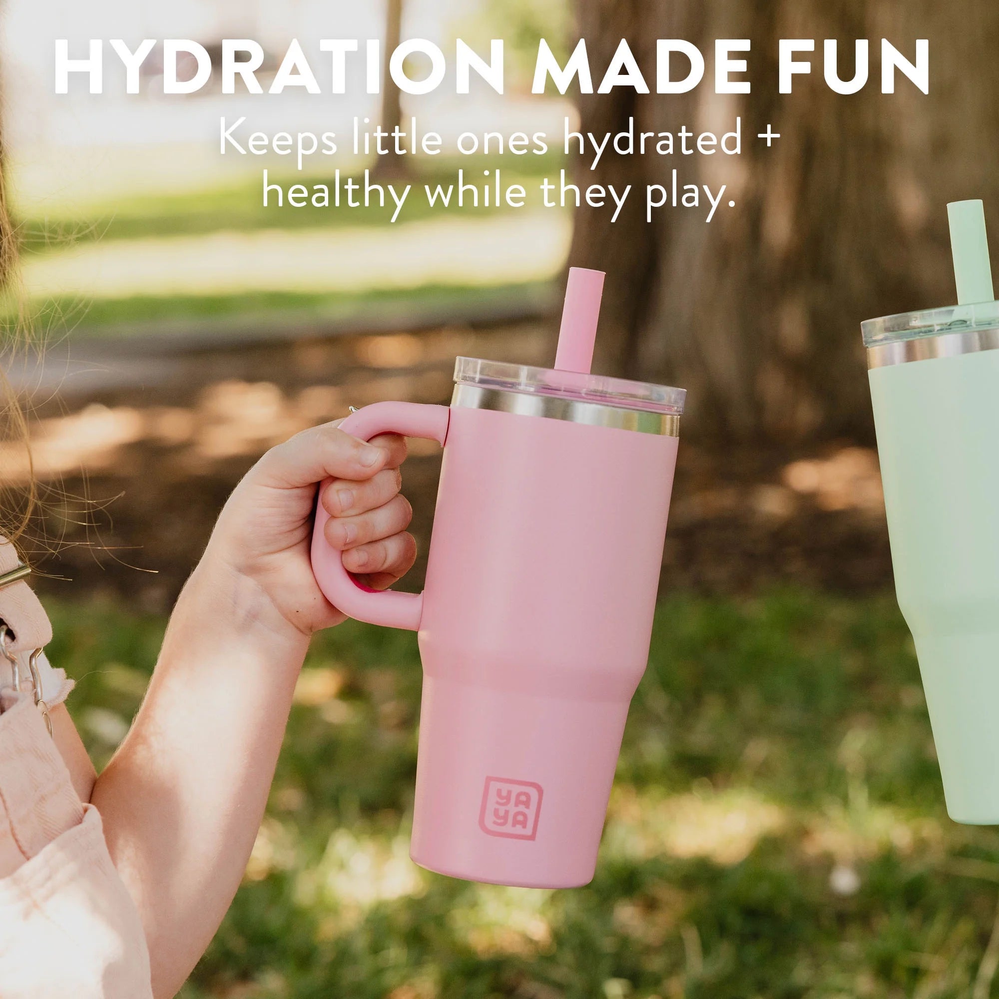 YAYA My First Travel Tumbler for Toddlers 3+ with Reusable Straw and Spill-Safe Lid, 12oz, Pink