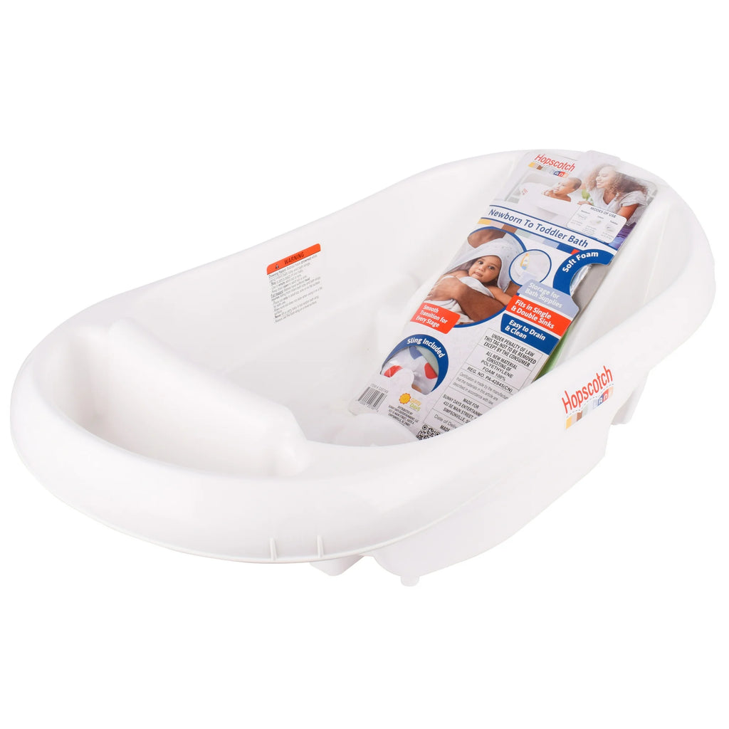 Hopscotch Lane Newborn to Toddler White 3-in-1 Rigid Baby Bathtub with Sling, Ages 0+ Months, Unisex