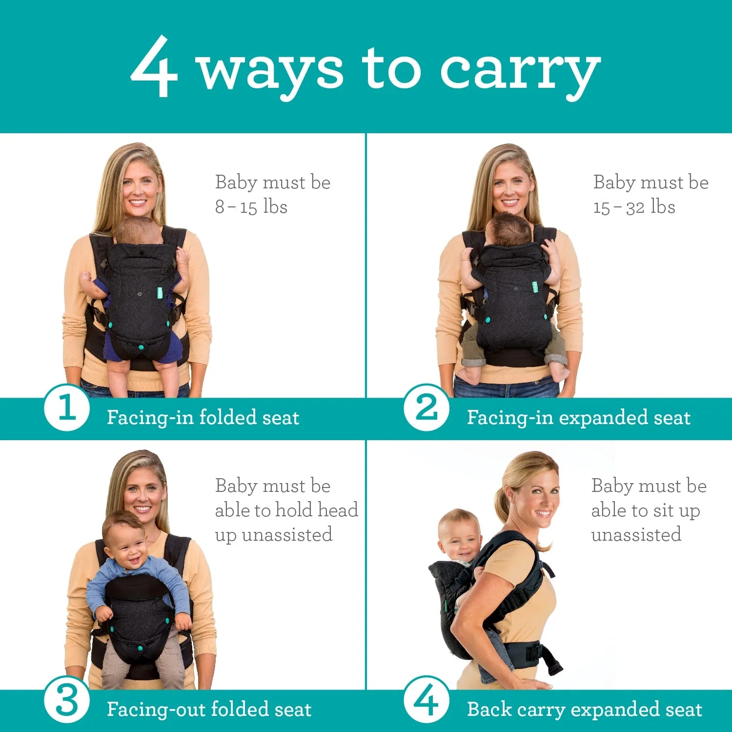 Infantino Flip 4-in-1 Convertible Baby Carrier, 4-Position, for Newborns and Toddlers 8-32lb, Black