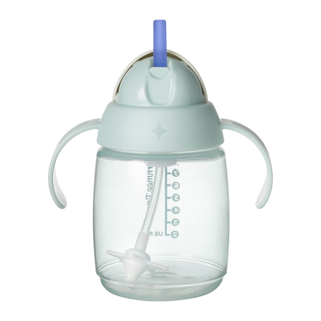 Tommee Tippee Weighted Straw Cup, 10oz, 6 Months+, Easy Transition Toddler Cup, Silicone Weighted Straw and Easy-hold Handles, Mint, 1 Count