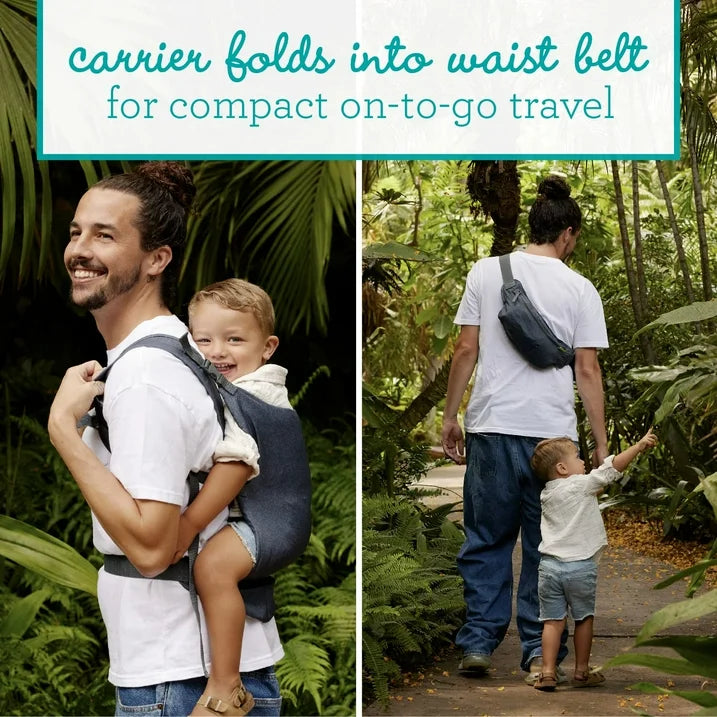 Infantino Fold & Go 2-in-1 Lightweight Carrier - Perfect for Quick Outings with Babies and Toddlers 12-40lbs, Gray