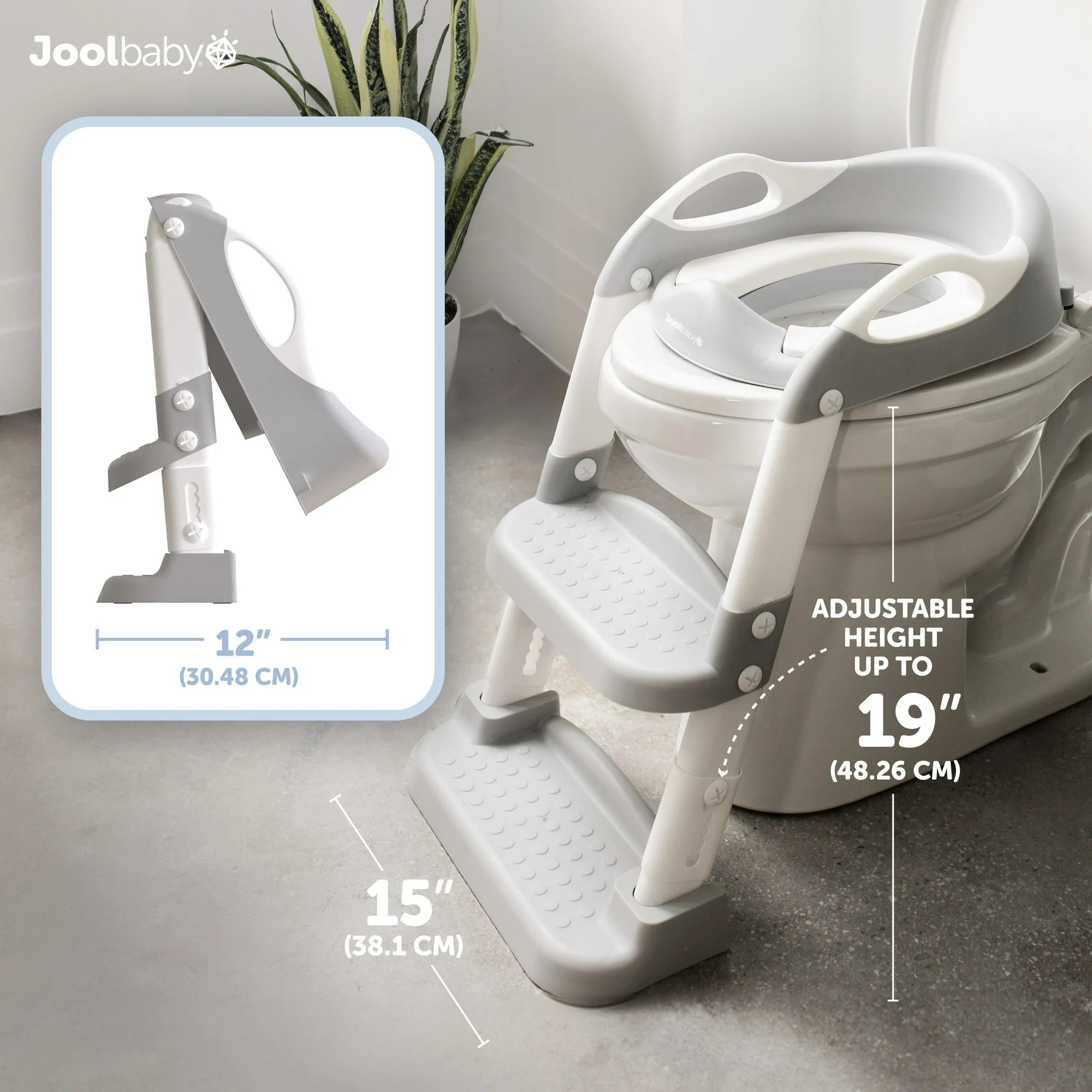 Jool Baby Potty Training Seat with 2 Step Ladder for Toddlers – Soft Cushioned Seat & Splash Guard, Adjustable Height (Gray)