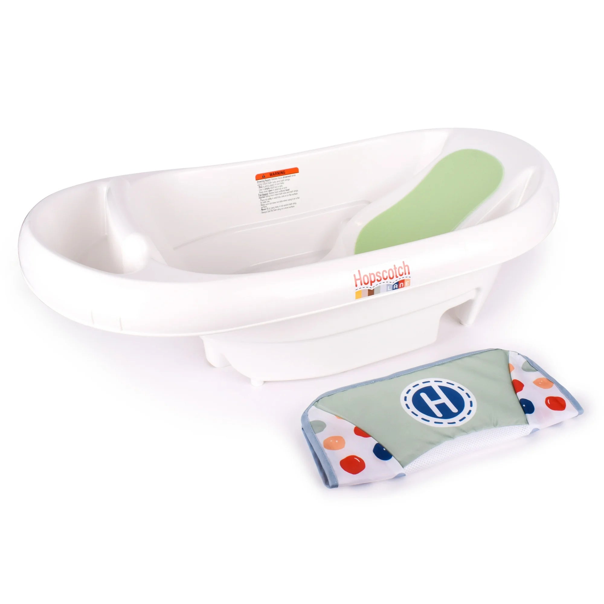 Hopscotch Lane Newborn to Toddler White 3-in-1 Rigid Baby Bathtub with Sling, Ages 0+ Months, Unisex