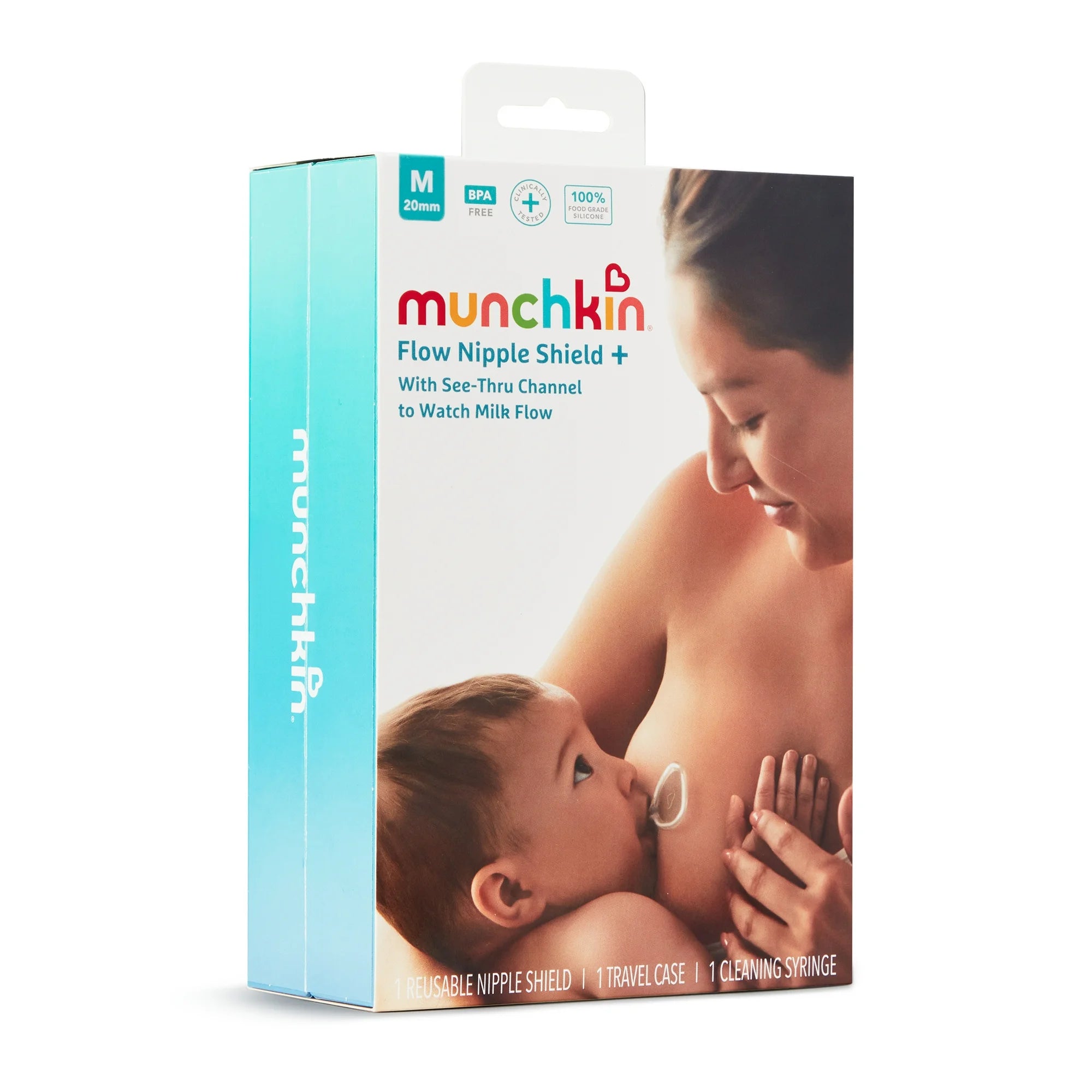 Munchkin® Flow Nipple Shield+ Starter Kit with See-Thru Channel to Watch Milk Flow when Breastfeeding, 20mm