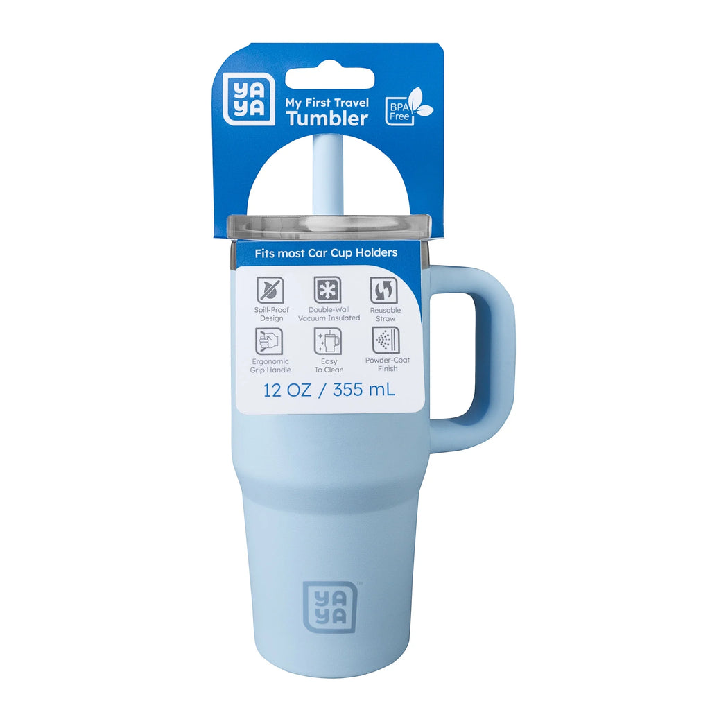 YAYA My First Travel Tumbler for Toddlers 3+ with Reusable Straw and Spill-Safe Lid, 12oz, Blue